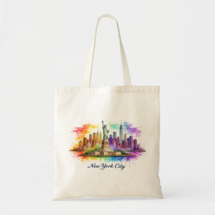 New Yorker Stadt Regenbogen Wasserfarbe Skyline Tragetasche
