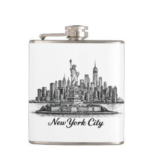 New Yorker Stadt Skyline Line Art Illustration Flachmann