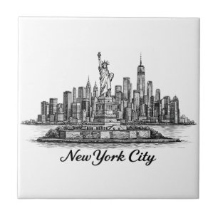 New Yorker Stadt Skyline Line Art Illustration Fliese