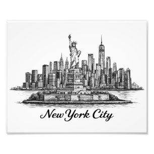 New Yorker Stadt Skyline Line Art Illustration Fotodruck
