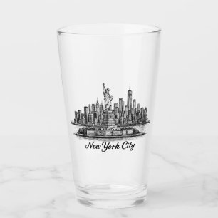 New Yorker Stadt Skyline Line Art Illustration Glas