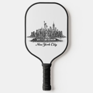 New Yorker Stadt Skyline Line Art Illustration Pickleball Schläger