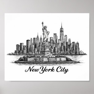 New Yorker Stadt Skyline Line Art Illustration Poster
