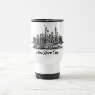New Yorker Stadt Skyline Line Art Illustration Reisebecher