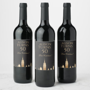 New Yorker Stadt-Skyline Partyartikel Schwarz & Go Weinetikett