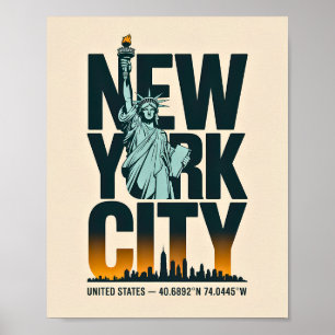 New Yorker Stadt-Typografie Statue der Freiheit Sk Poster