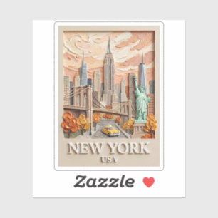 New Yorker Stadt Vintage 3D texturiertes Stadtbild Aufkleber