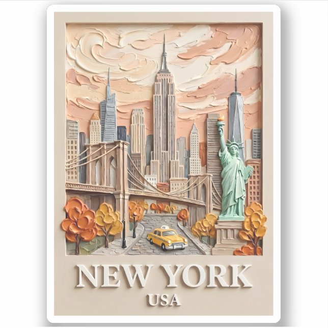 New Yorker Stadt Vintage 3D texturiertes Stadtbild Aufkleber (Vorderseite)