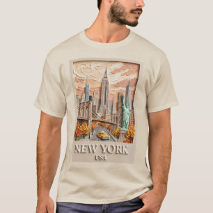 New Yorker Stadt Vintage 3D texturiertes Stadtpano T-Shirt