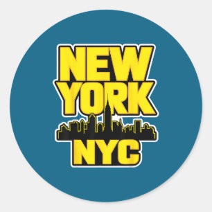 New Yorker Stadtsilhouette Bronx Queens Manhattan Runder Aufkleber