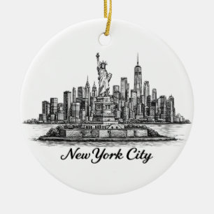 New Yorker Stadtsilhouette Linienkunst Illustratio Keramik Ornament