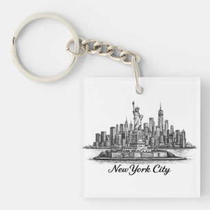 New Yorker Stadtsilhouette Linienkunst Illustratio Schlüsselanhänger