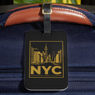New Yorker Stadtsilhouette – Vintage Gold & Schwar Gepäckanhänger