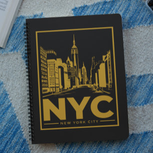 New Yorker Stadtsilhouette – Vintage Gold & Schwar Notizblock
