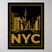 New Yorker Stadtsilhouette – Vintage Gold & Schwar