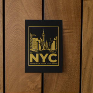 New Yorker Stadtsilhouette – Vintage Gold & Schwar Postkarte