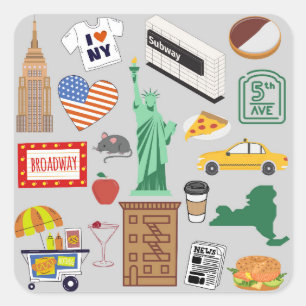 New Yorker Stadtsymbole Quadratischer Aufkleber