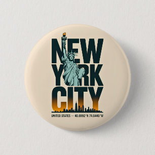 New Yorker Stadttypografie Freiheitsstatue Skyline Button