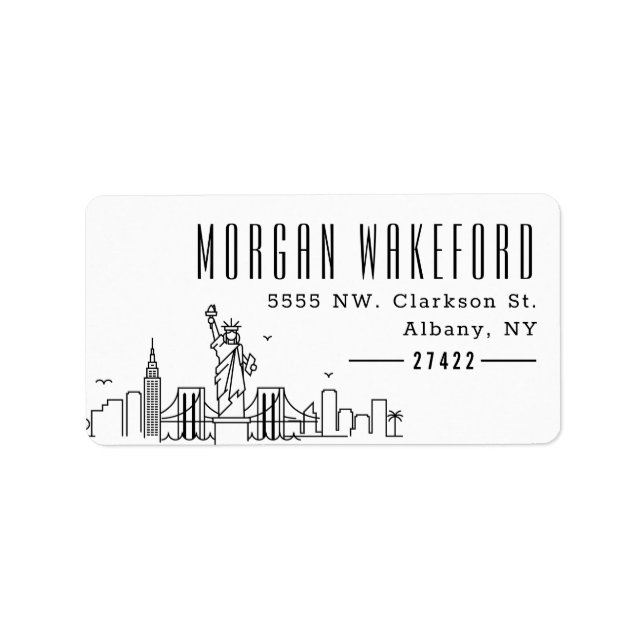 New Yorker stylisierte Skyline Large Address Label Adressaufkleber (Vorne)