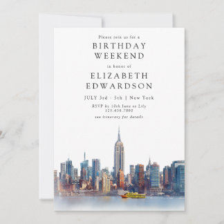New Yorker Wasserfarben-Geburtstagswochenende Einladung