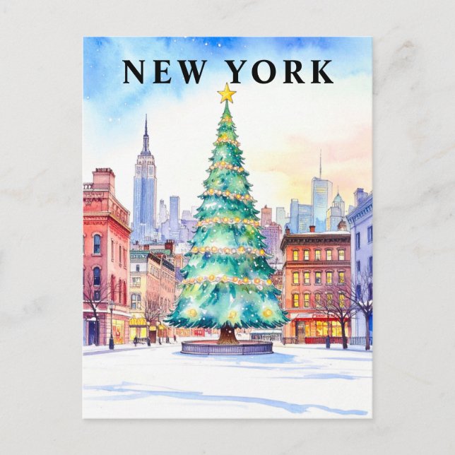 New Yorker Weihnachtsbaum-Winterreise Postkarte (Vorderseite)