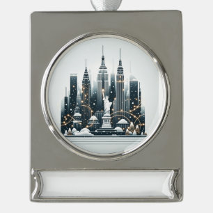 New Yorker Weihnachtseleganz - Anpassbare Weihnach Banner-Ornament Silber