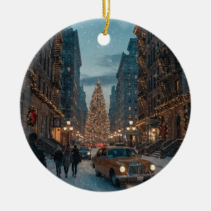 New Yorker Weihnachtsstraßenplakat Keramik Ornament
