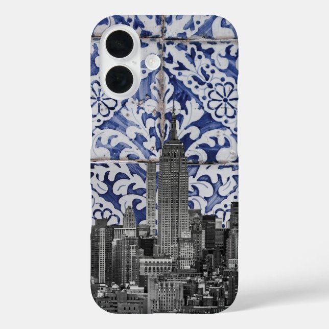New Yorker Wolkenkratzer treffen auf portugiesisch Case-Mate iPhone Hülle (Rückseite)