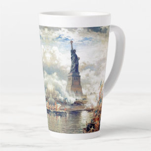 New- Yorkfreiheitsstatue Hafen kennzeichnet Latte Milchtasse