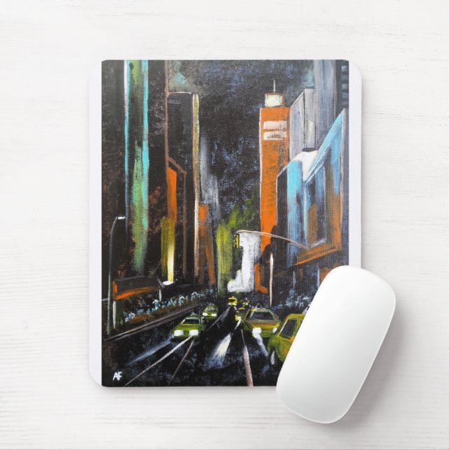 New Yorks Electric Midnight Painting - Alfred Fox Mousepad (Mit Mouse)