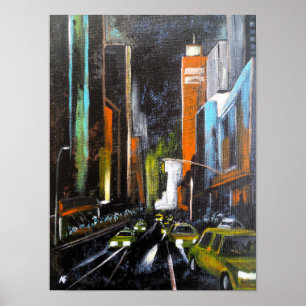 New Yorks Electric Midnight Painting - Alfred Fox Poster