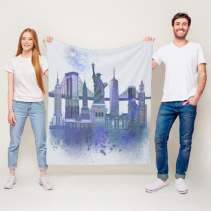 New- YorkSkyline - Aquarell-Blau Fleecedecke