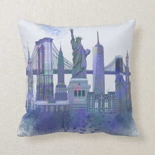 New- YorkSkyline - Aquarell-Blau Kissen