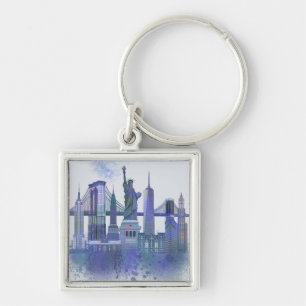 New- YorkSkyline - Aquarell-Blau Schlüsselanhänger