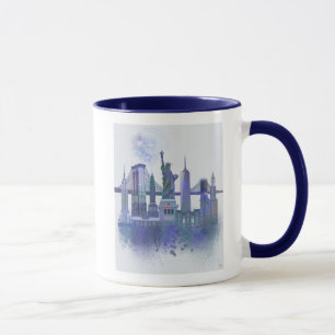 New- YorkSkyline - Aquarell-Blau Tasse