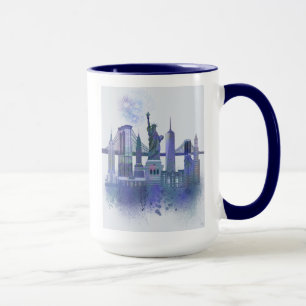 New- YorkSkyline - Aquarell-Blau Tasse