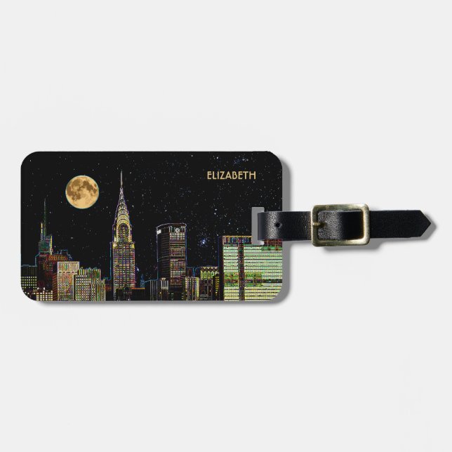 New- YorkSkyline nachts mit Vollmond Gepäckanhänger (Vorderseite horizontal)