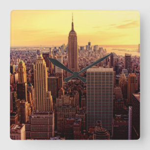 New Yorkskylinestadt mit Reich-Staat Quadratische Wanduhr