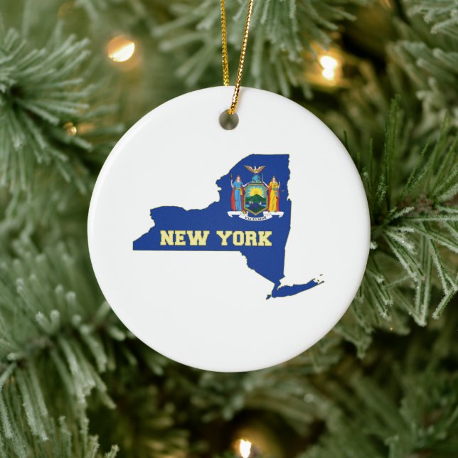 New- YorkStaats-geformte Flagge mit Namen Keramik Ornament (Baum)