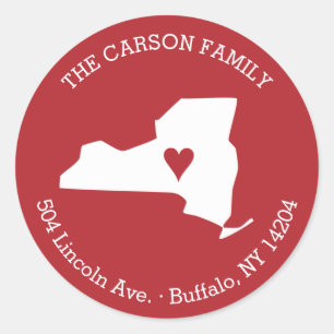 New- YorkStaats-Rücksendeadresse mit Herzen auf Runder Aufkleber