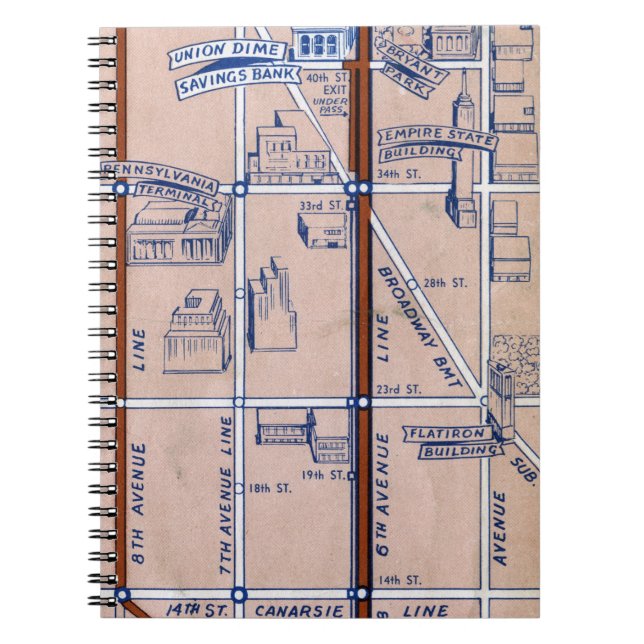 NEW- YORKuntergrundbahn MAP, 1940 2 Notizblock (Vorderseite)