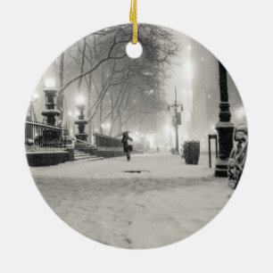 New- Yorkwinter - Snowy-Nacht - Bryant-Park Keramik Ornament