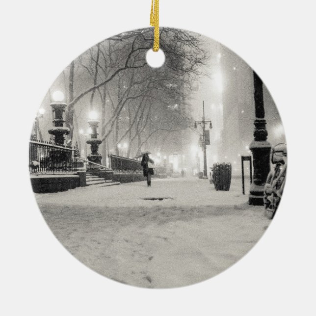 New- Yorkwinter - Snowy-Nacht - Bryant-Park Keramik Ornament (Hinten)