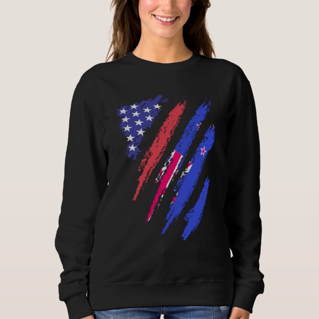 New Zealand American Patriot Grown Heart Flag Stri Sweatshirt (Vorderseite)