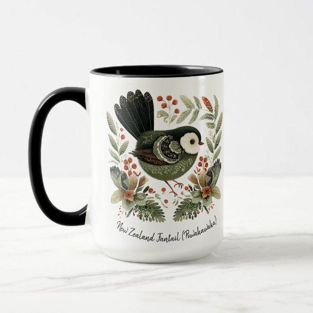 New Zealand Fantail Folk Art Tasse (Links)
