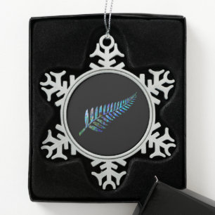 NEW ZEALAND FERN EINFACHE PAUA SCHNEEFLOCKEN Zinn-Ornament