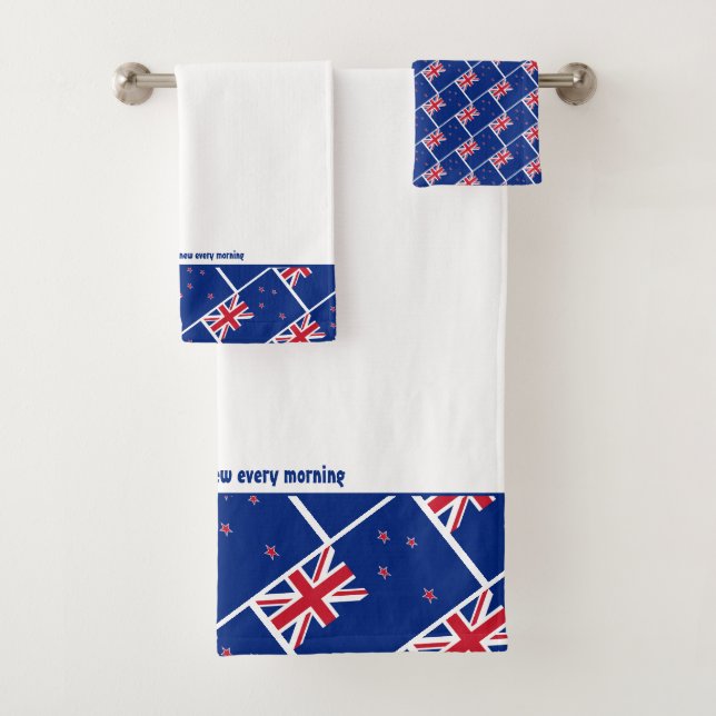 NEW ZEALAND FLAG Personalisierte Schrift WEISS Badhandtuch Set (Insitu)