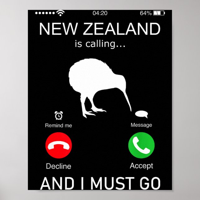 New Zealand Is Calling And I Must Go, Zealand Funn Poster (Vorne)