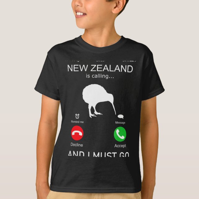 New Zealand Is Calling And I Must Go, Zealand Funn T-Shirt (Vorderseite)