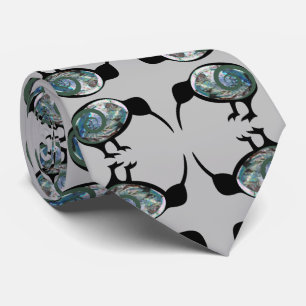 NEW ZEALAND KIWI BIRD BLACK PAUA PATTERN NZ KORU KRAWATTE